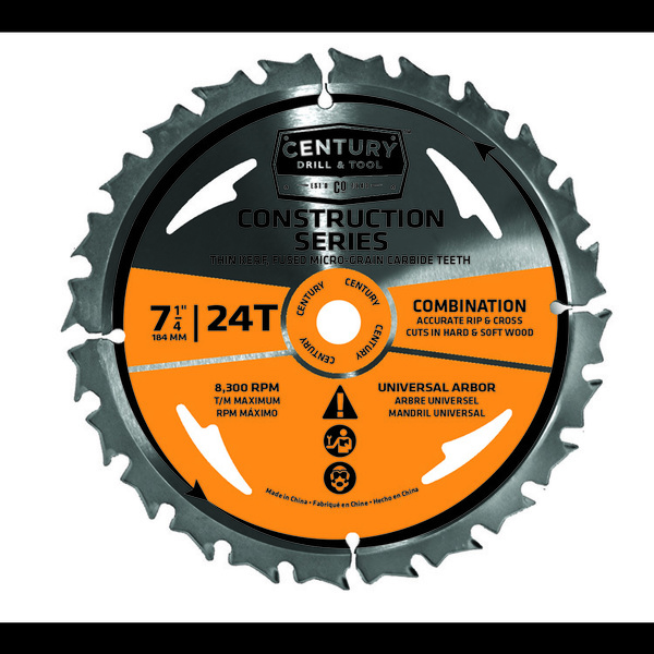 Century Drill & Tool Circular Sawblade General Const Grade 7-1/4 24T Univarbor Combo 13101